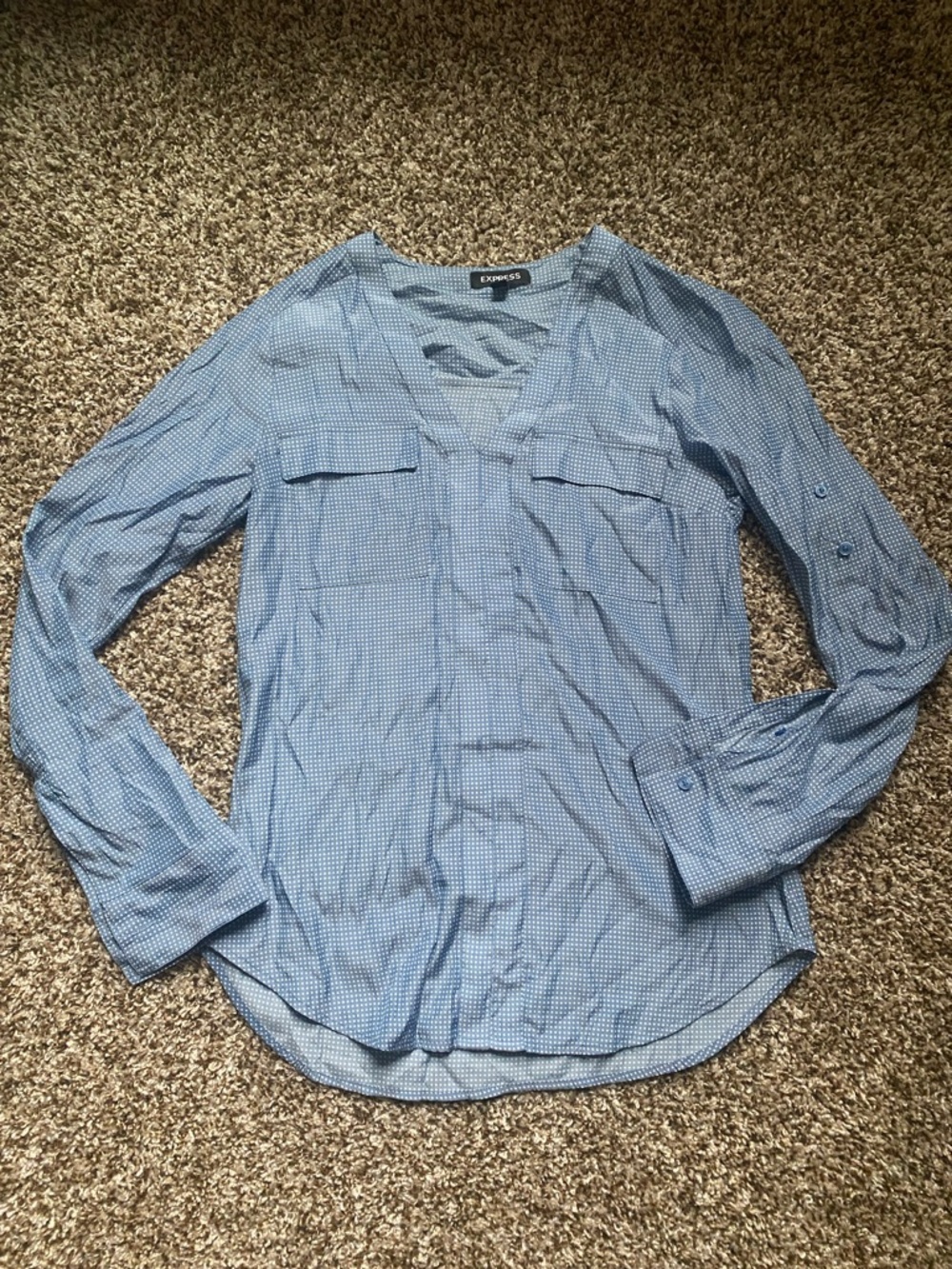 Express Women’s Light Blue Polka Dot Button-Down Blouse